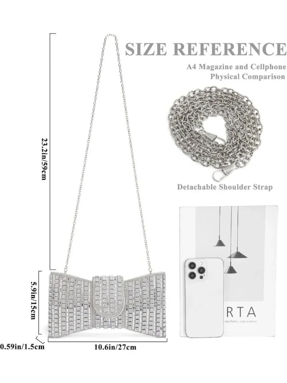 Elegant Bowknot Rhinestone Clutch Purse | Crystal Evening Bag with Chain Strap